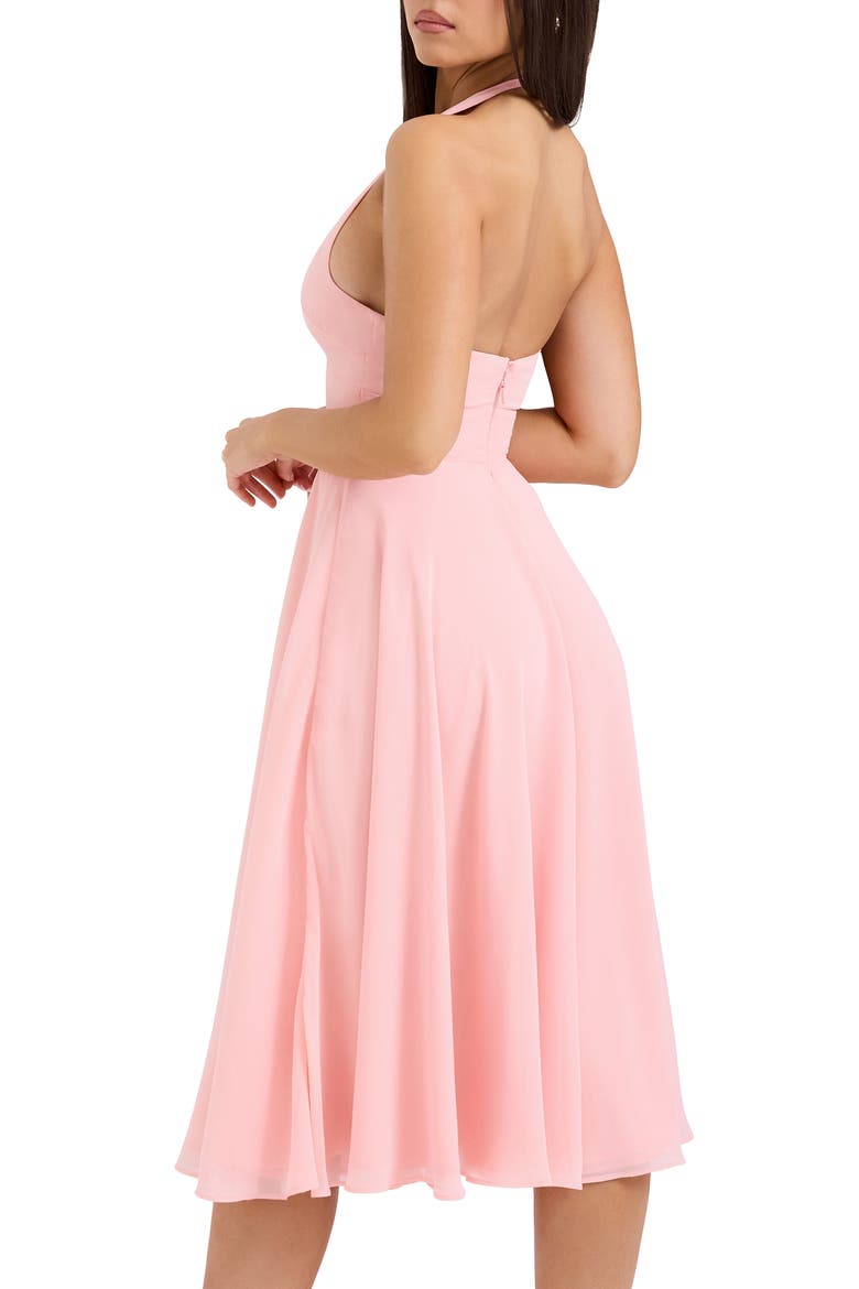 Solada Floral Halter Midi Sundress, Alternate, color, PEACH PEARL