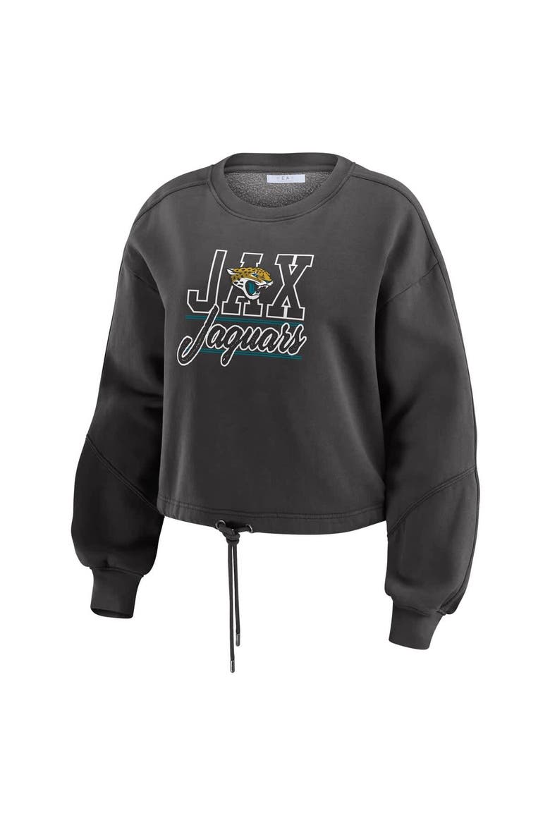 Women's WEAR by Erin Andrews Black Jacksonville Jaguars Washed Fleece Long Sleeve T-Shirt & Shorts Lounge Set, Alternate, color, Black