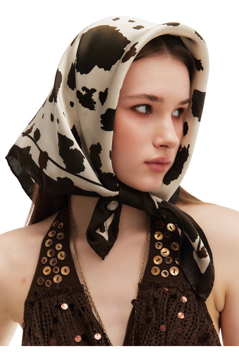 Rome Large Silk Square Scarf 35, Alternate, color, Dark Brown
