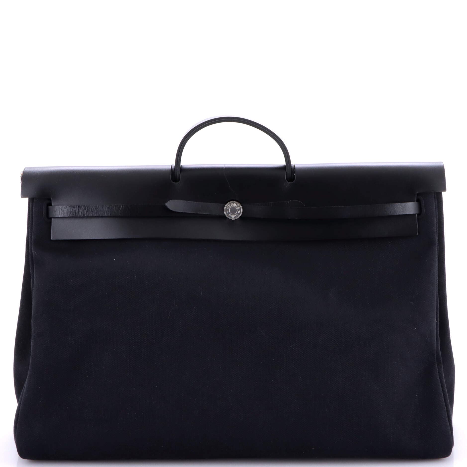 Pre-Owned Hermes Herbag Zip Leather and Toile 50, Main, color, Noir
