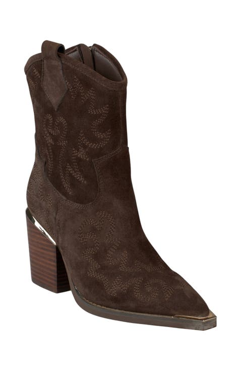 Embroidered Heeled Ankle Boots
