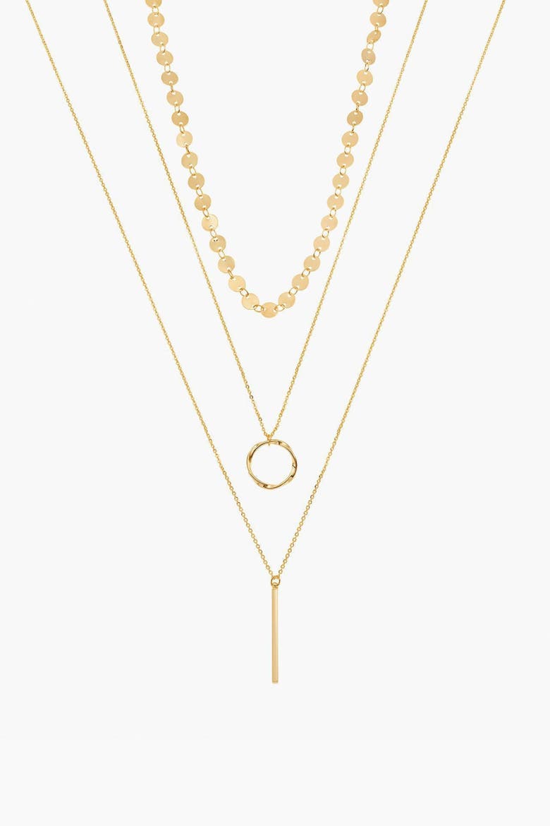 14k Gold Plated Harley Layered Necklace Bold Statement Triple Layer, Main, color, Gold