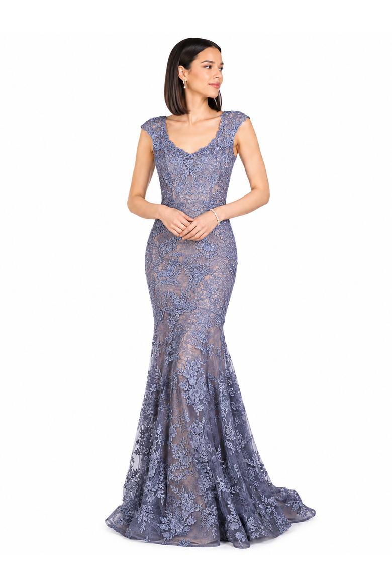 Sleeveless Mermaid Lace Embroidered Gown, Alternate, color, Dark Periwinkle