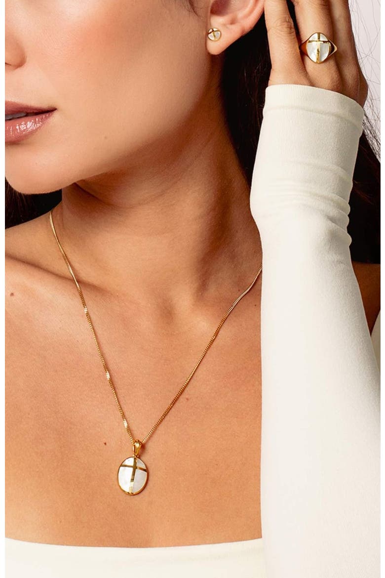 Mother Of Pearl Cross Pendant Necklace, Alternate, color, 18k Gold Plated