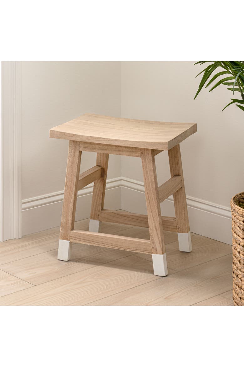 Finesse Handcrafted Solid Wood Accent Stool with / Dipped Legs, Farmhouse Backless Vanity Seat Decorative Plant Stand, Alternate, color, Natural/White