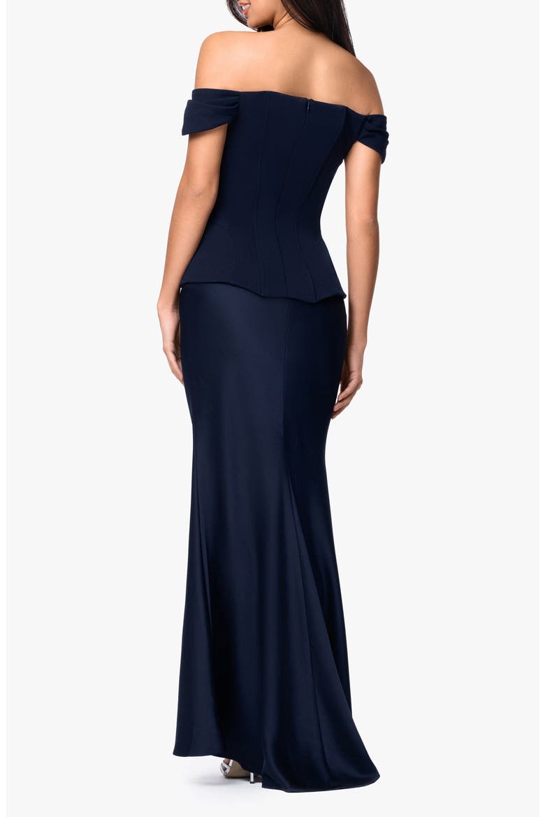Off the Shoulder Mixed Media Gown, Alternate, color, NAVY