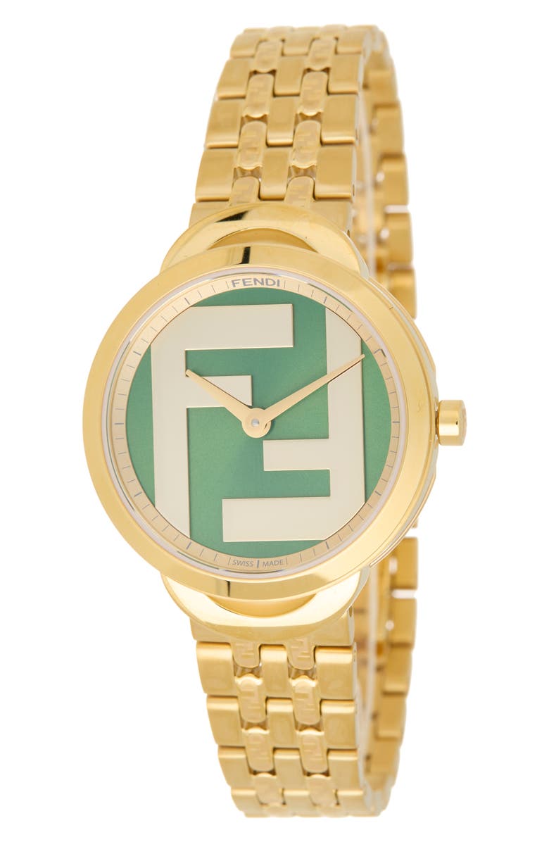 Fendi O'Lock Bracelet Watch, 30mm, Main, color, Gold/Green