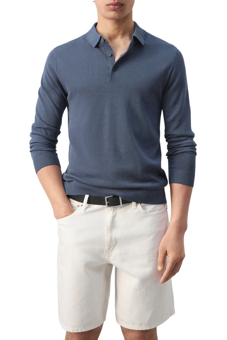 Long Sleeve Cotton Polo, Main, color, INDIGO BLUE