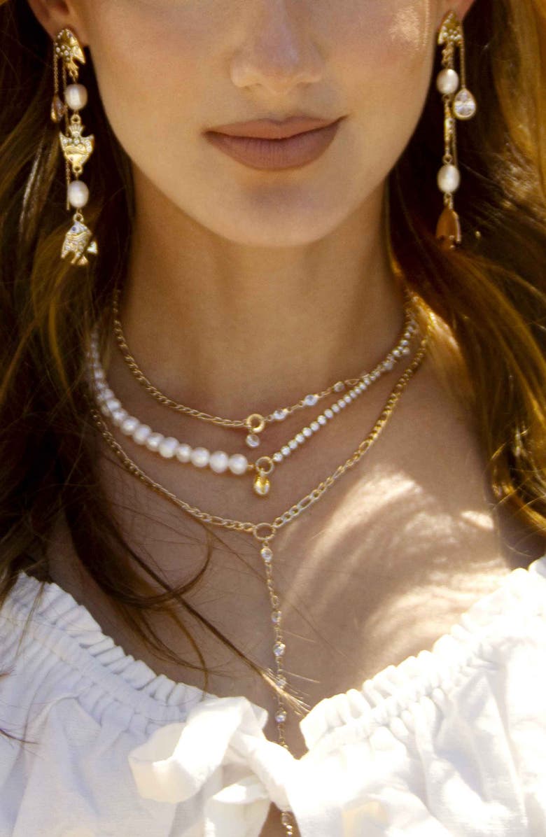 Ettika Cubic Zirconia Threader Earrings, Alternate, color, Gold