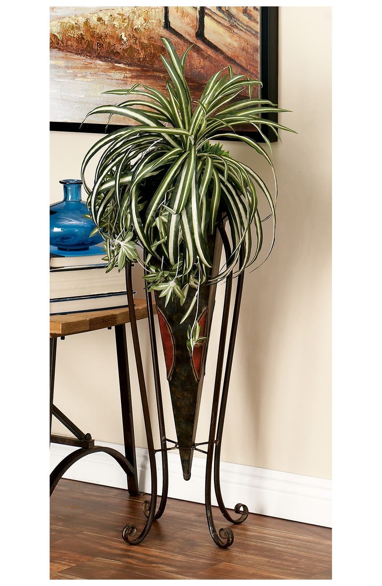 WILLOW ROW Brown Metal Indoor & Outdoor Planter with Scroll Stand - Set of 2, Alternate, color,