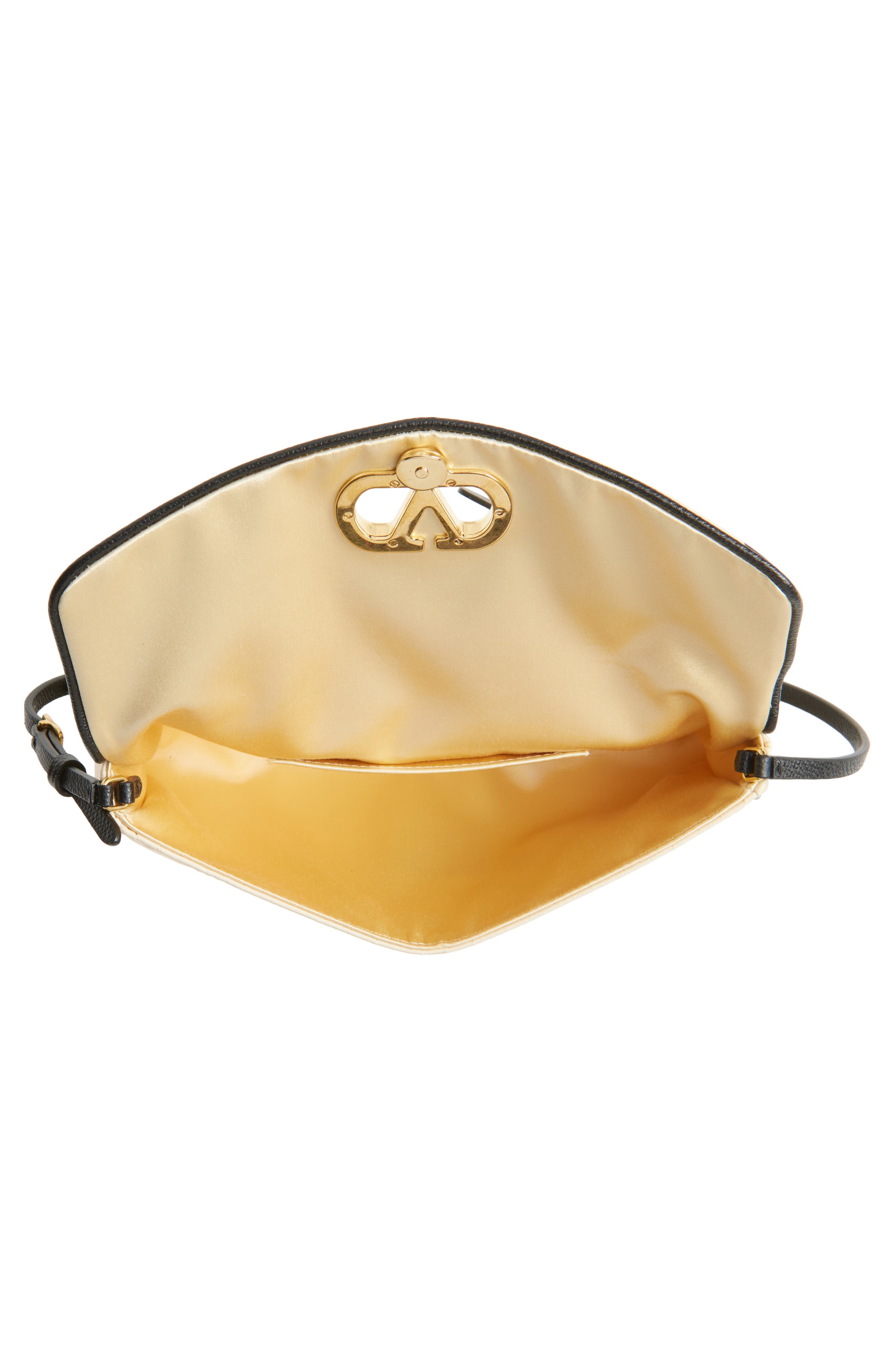 Valentino Garavani DeVain Polka Dot Silk Clutch, Alternate, color, Butter