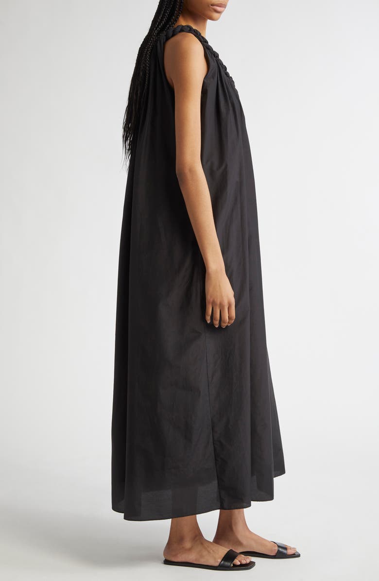 LOULOU DE SAISON Kika Gathered Cotton & Silk Voile Maxi Dress, Alternate, color, Black