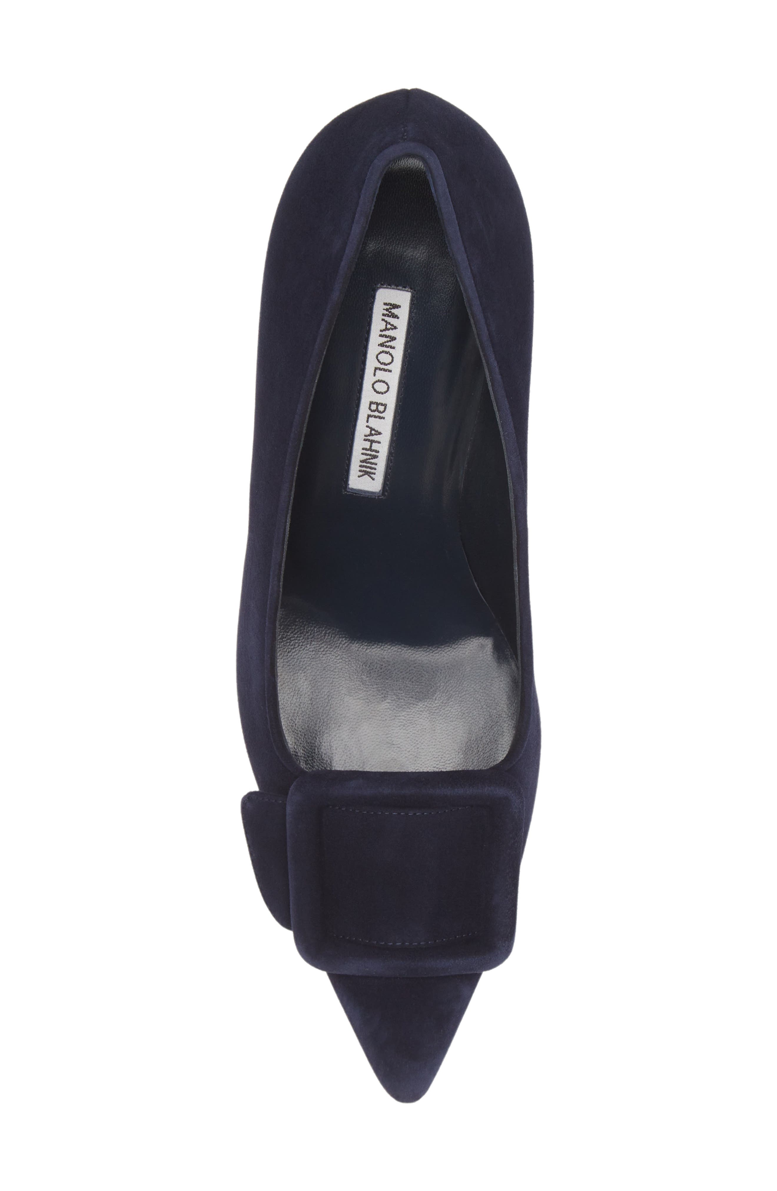 Manolo Blahnik Maysale Buckle Pointed Toe Pump, Alternate, color, Navy