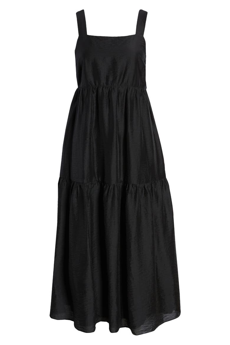 Halter Neck Tiered Maxi Dress, Alternate, color, BLACK