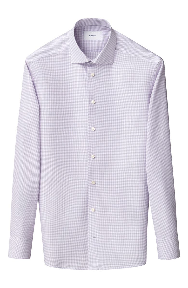 Eton Contemporary Fit Check Cotton Twill Dress Shirt, Alternate, color, Light Purple
