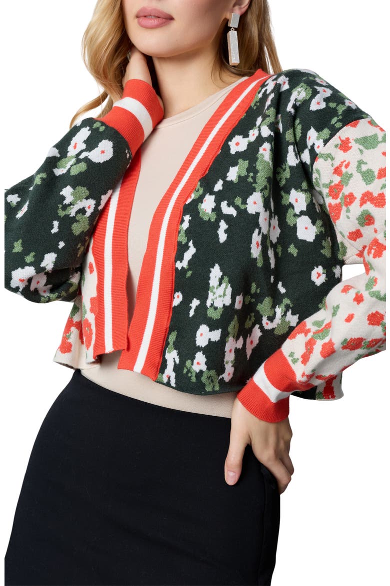 Two-Tone Floral Cardigan, Alternate, color, RED