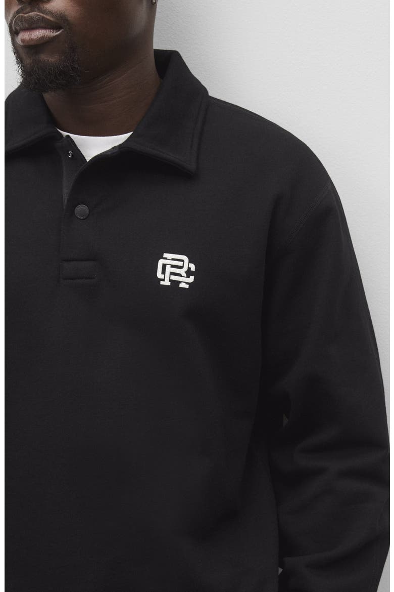 Embroidered Monogram Midweight Cotton French Terry Rugby Sweatshirt, Alternate, color, BLACK-WHITE