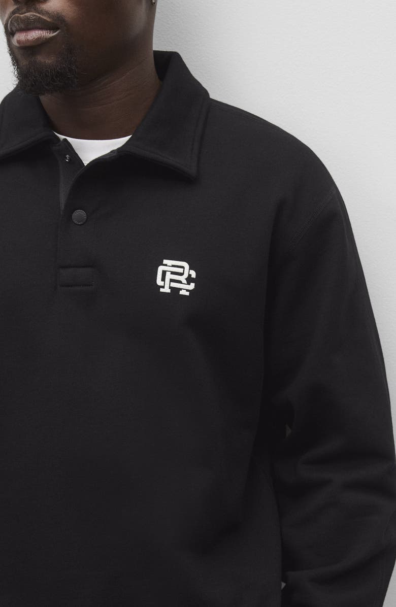 Reigning Champ Embroidered Monogram Midweight Cotton French Terry Rugby Sweatshirt, Alternate, color, Black-White