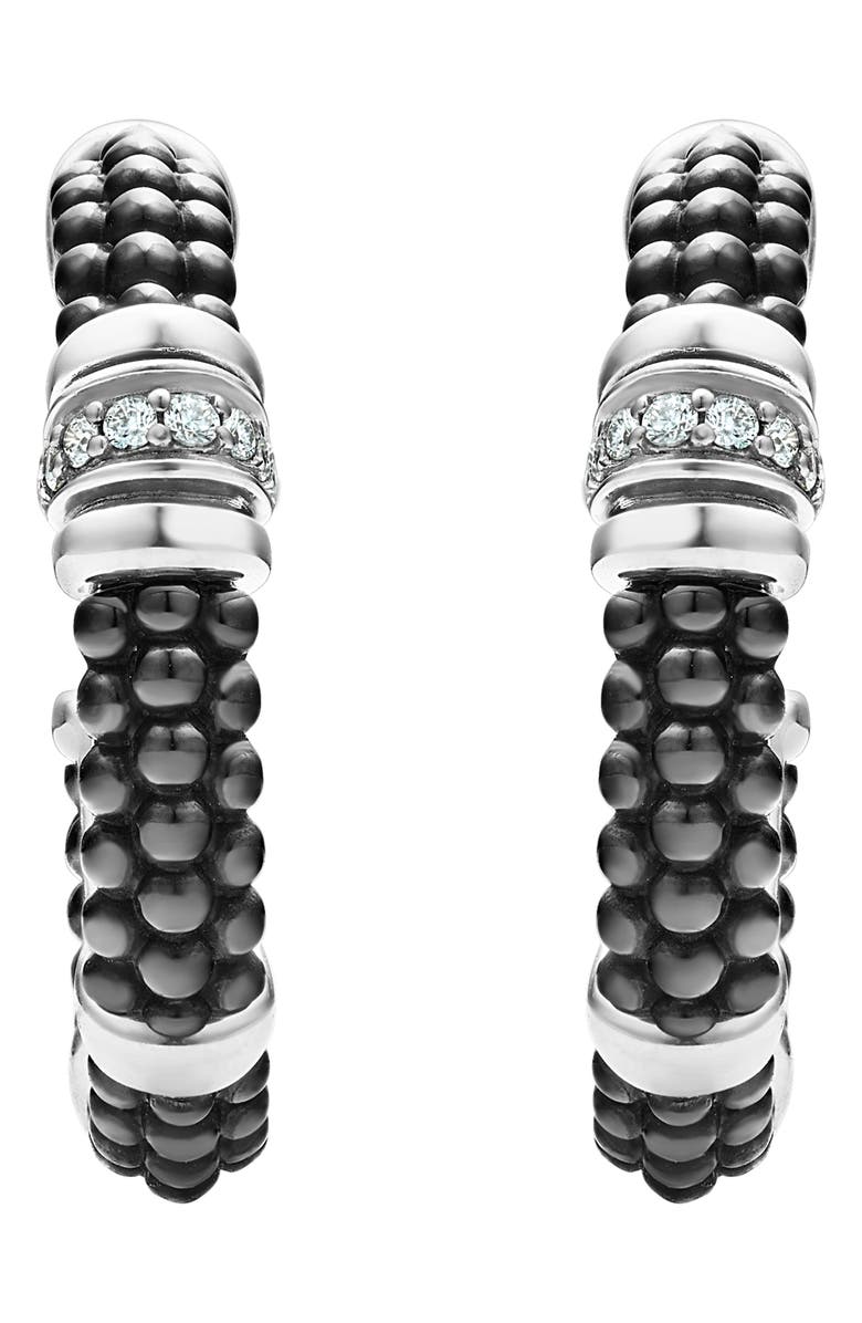 LAGOS Black Caviar Diamond Hoop Earrings, Alternate, color,