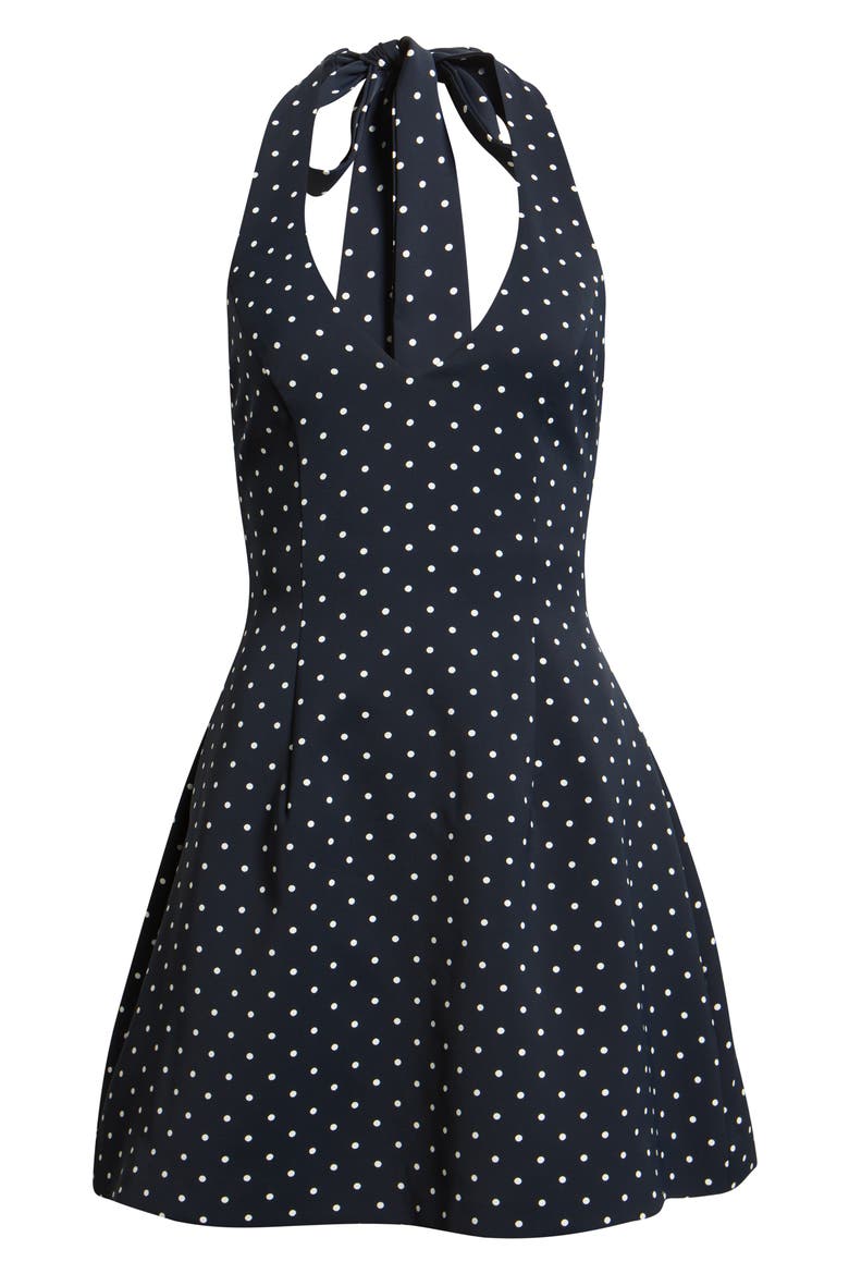 Polka Dot Halter Minidress, Alternate, color, NAVY POLKA DOT