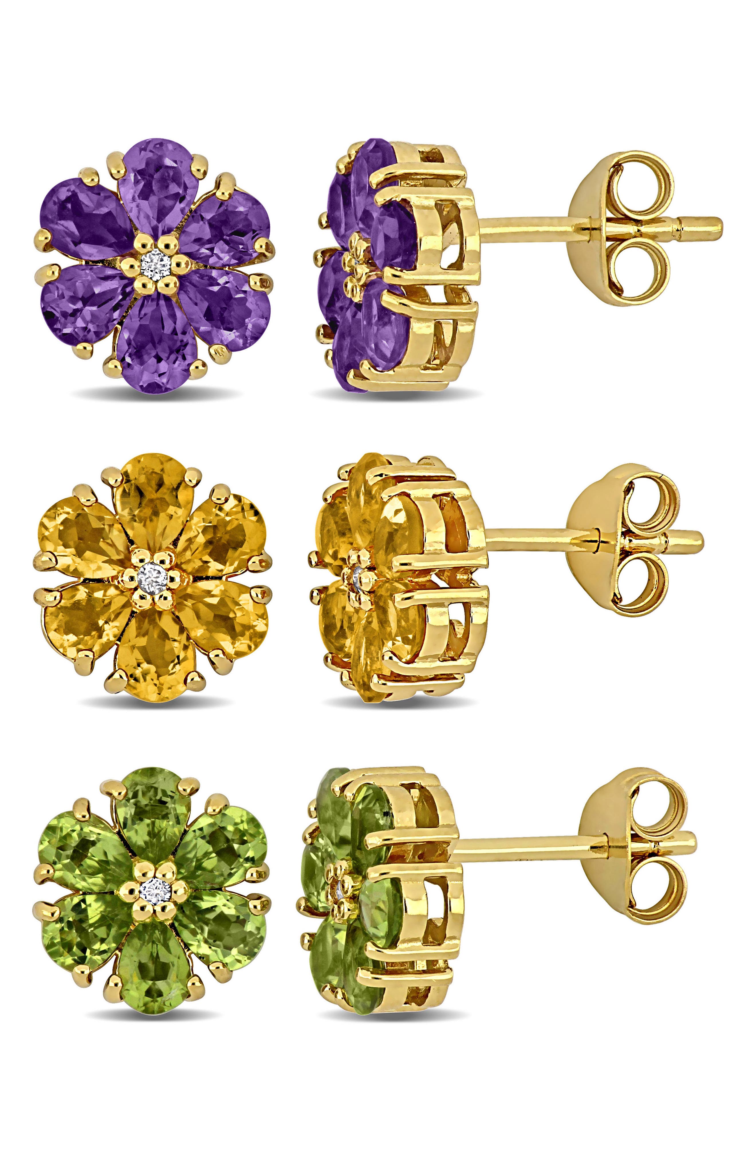 DELMAR Set of 3 Flower Stud Earrings