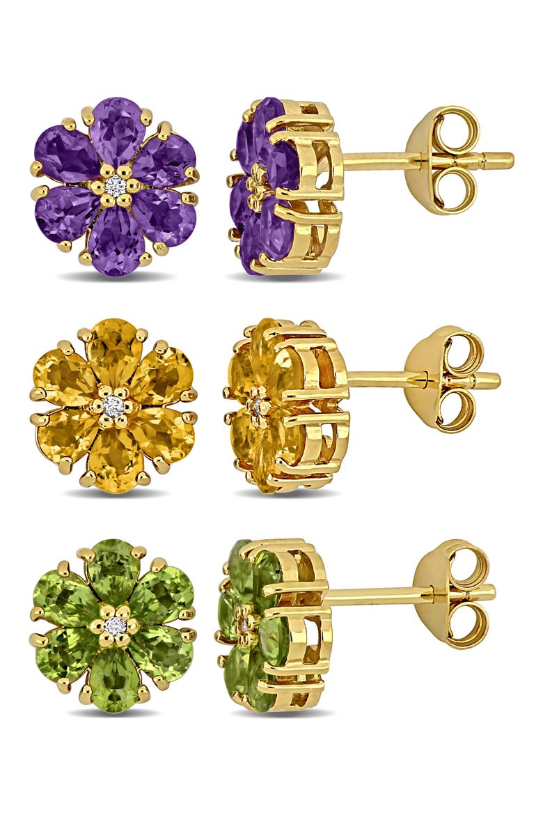 Set of 3 Flower Stud Earrings, Main, color, MULTI-COLOR