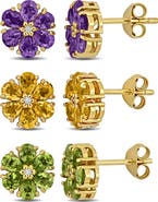 DELMAR Set of 3 Flower Stud Earrings