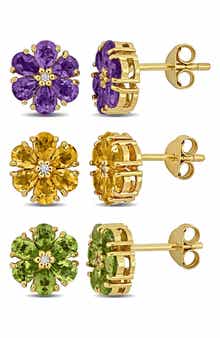 DELMAR Set of 3 Flower Stud Earrings