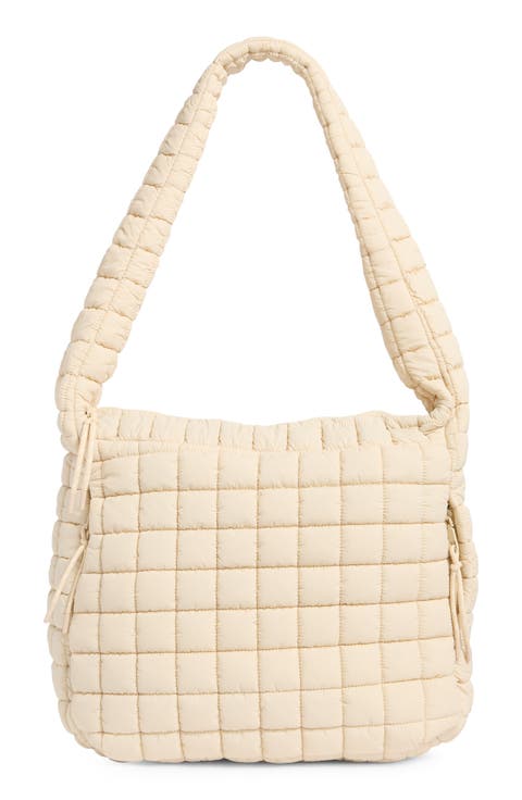 Oversize Square Quilt Nylon Hobo Bag