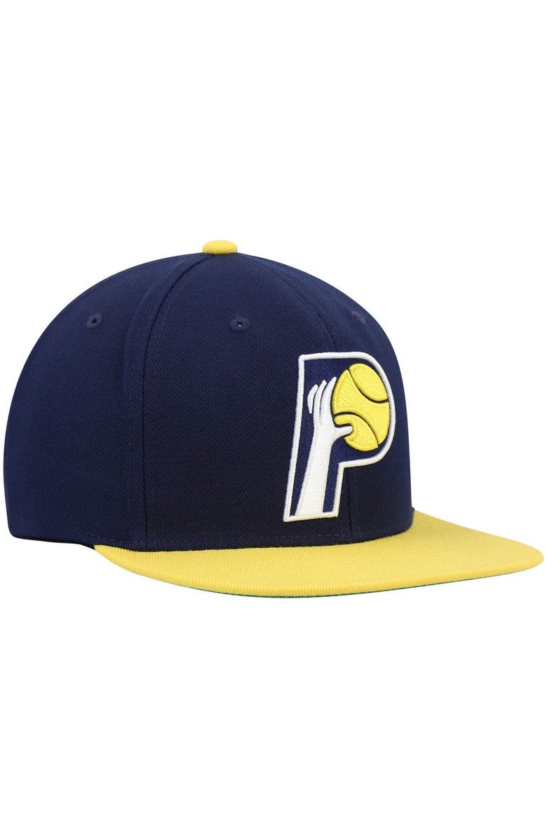 Mitchell & Ness Men's Mitchell & Ness Navy/Gold Indiana Pacers Hardwood Classics Team Two-Tone 2.0 Snapback Hat, Alternate, color,