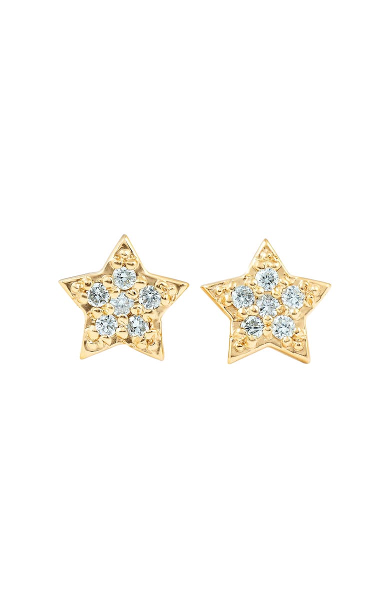 Bliss Diamond 14K Gold Diamond Pave Petite Star Studs Dainty High Polished 6.5MM, Main, color, 