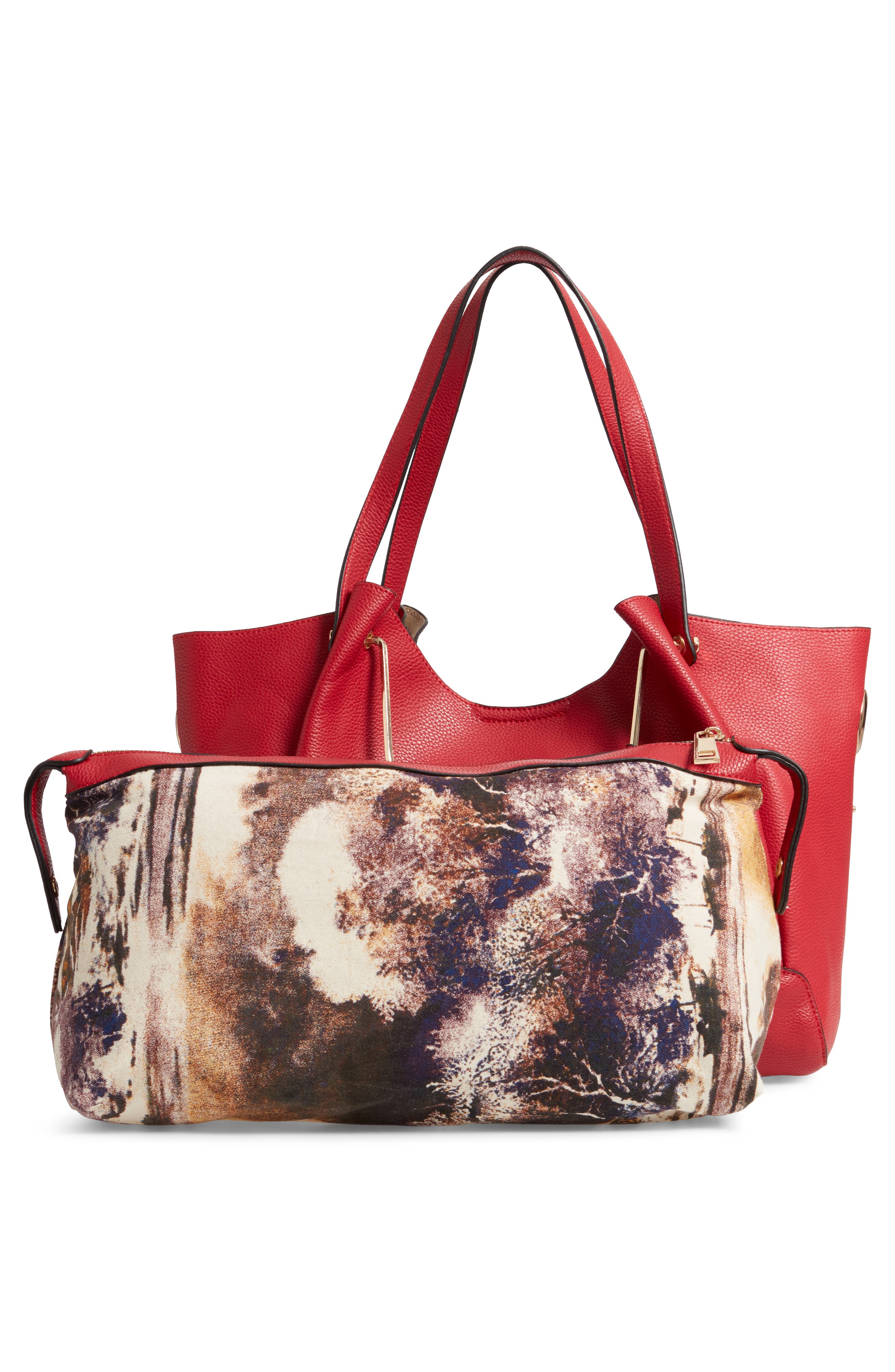 Faux Leather Satchel, Alternate, color, RED