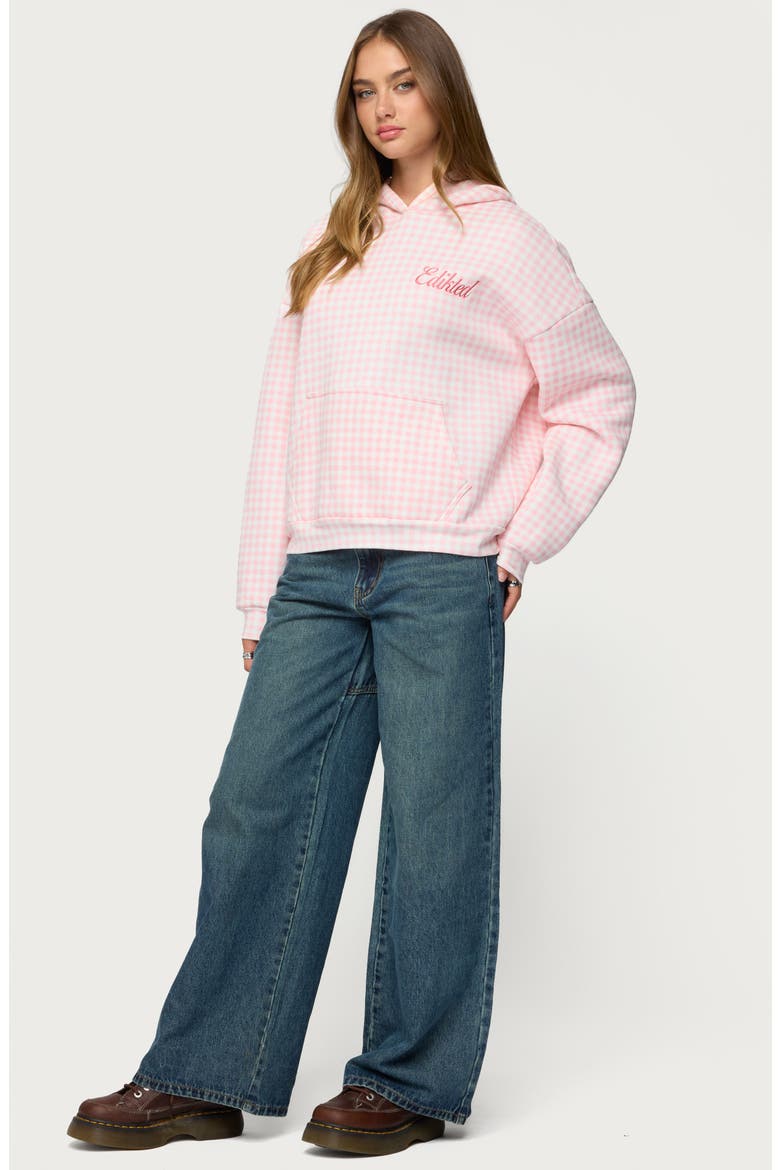 Gingham Oversize Hoodie, Alternate, color, PINK