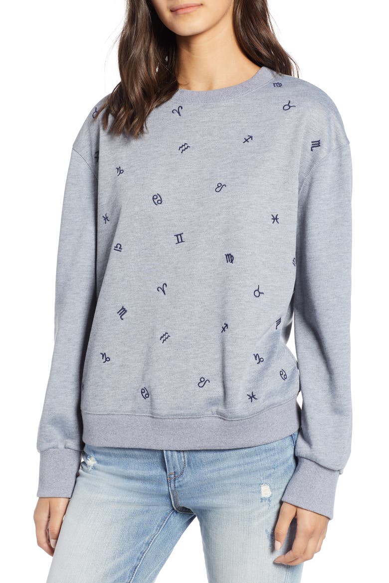 Zodiac Embroidered Sweatshirt, Main, color, HEATHER GREY