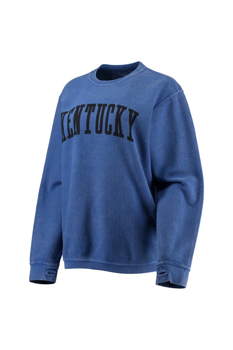 Women's Pressbox Royal Kentucky Wildcats Comfy Cord Vintage Wash Basic Arch Pullover Sweatshirt, Alternate, color, Royal