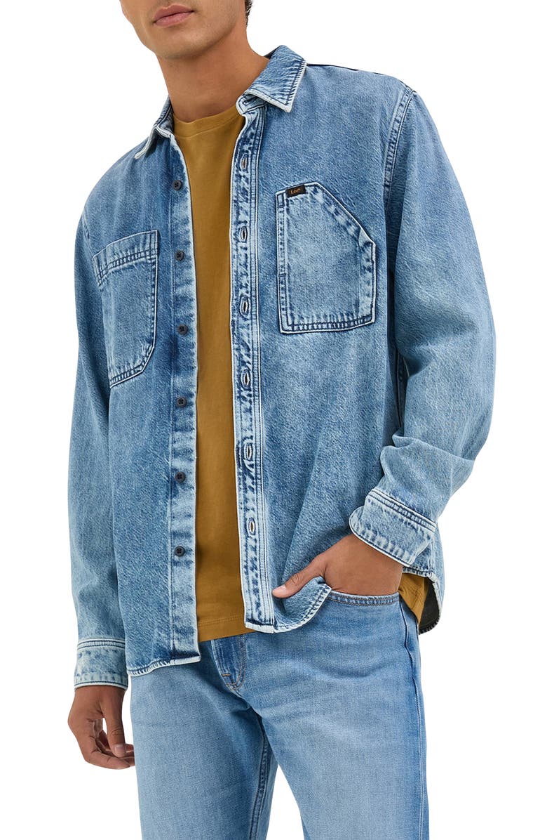 Lee Engineer Cotton & Lyocell Denim Button-Up Overshirt, Main, color, Blue Meadow Wash