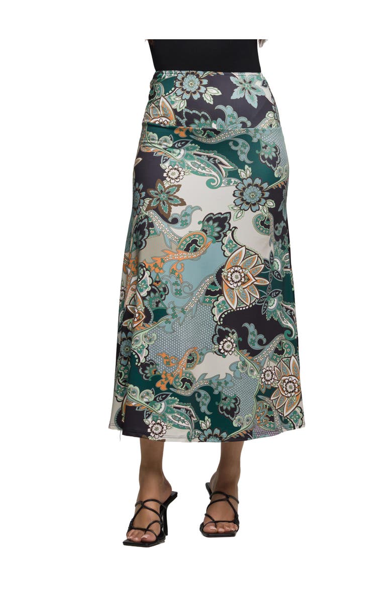 24seven Comfort Apparel Paisley Print Maxi Skirt, Main, color, Green Multi