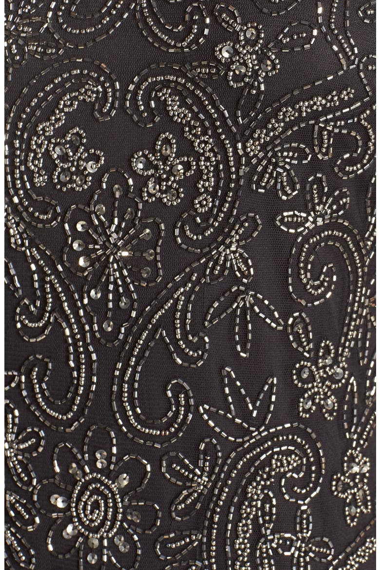 Beaded Illusion Yoke Mesh Dress, Alternate, color, BLACK