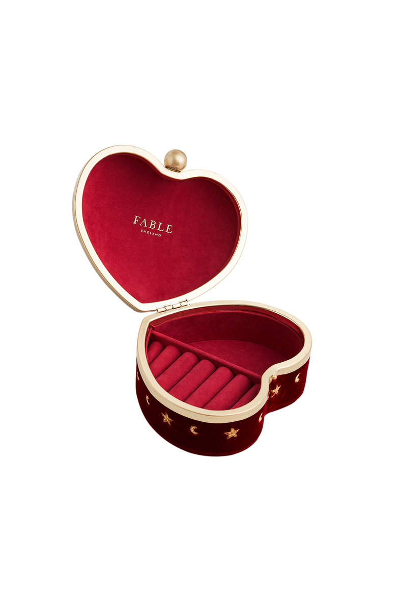 Heart Velvet Embroidered Jewellery Box, Alternate, color, Dark Red