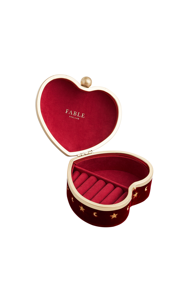 Fable England Heart Velvet Embroidered Jewellery Box, Alternate, color, Dark Red