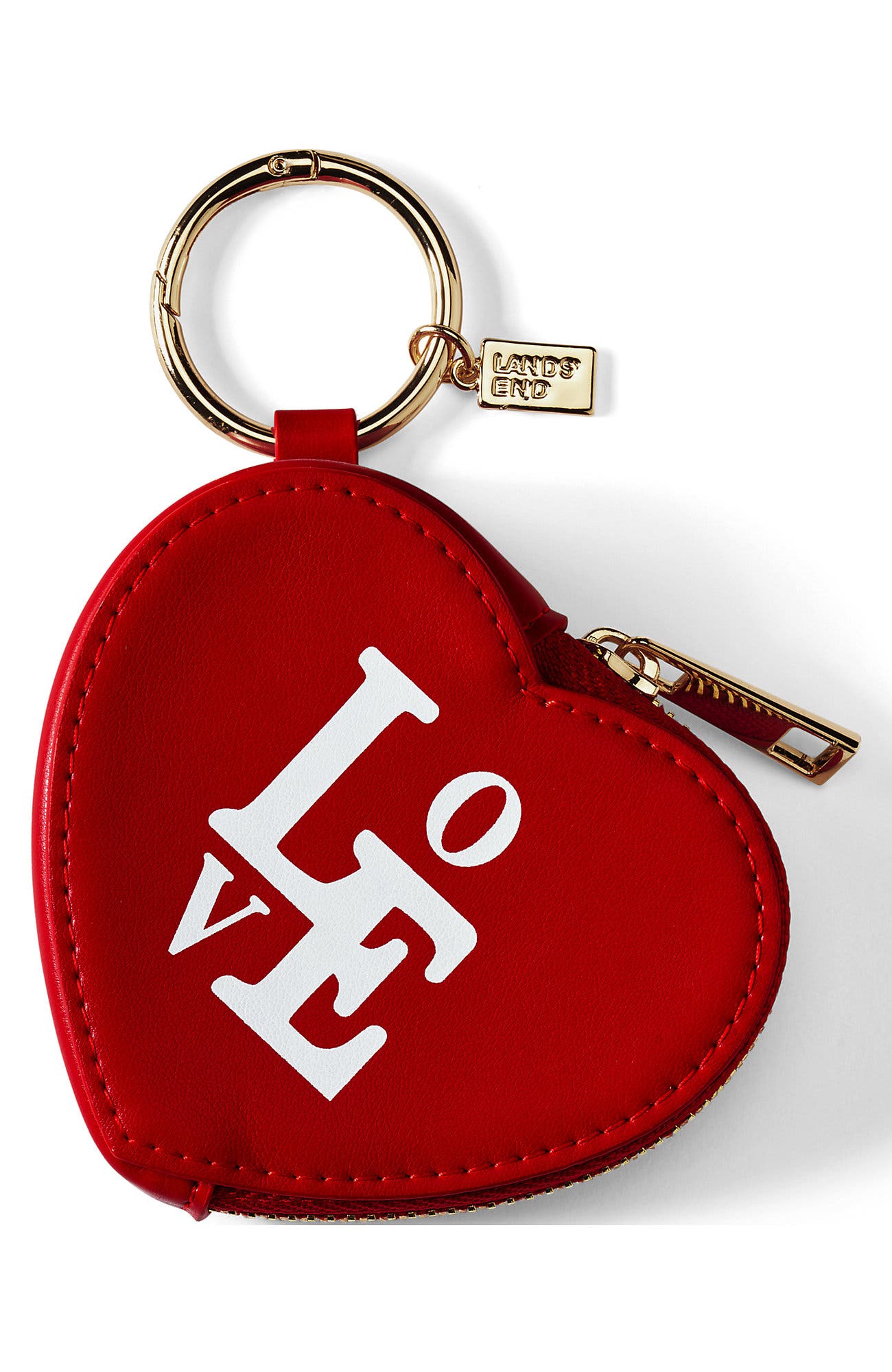 Lands' End Heart Zip Pouch Bag Charm, Main, color, Red