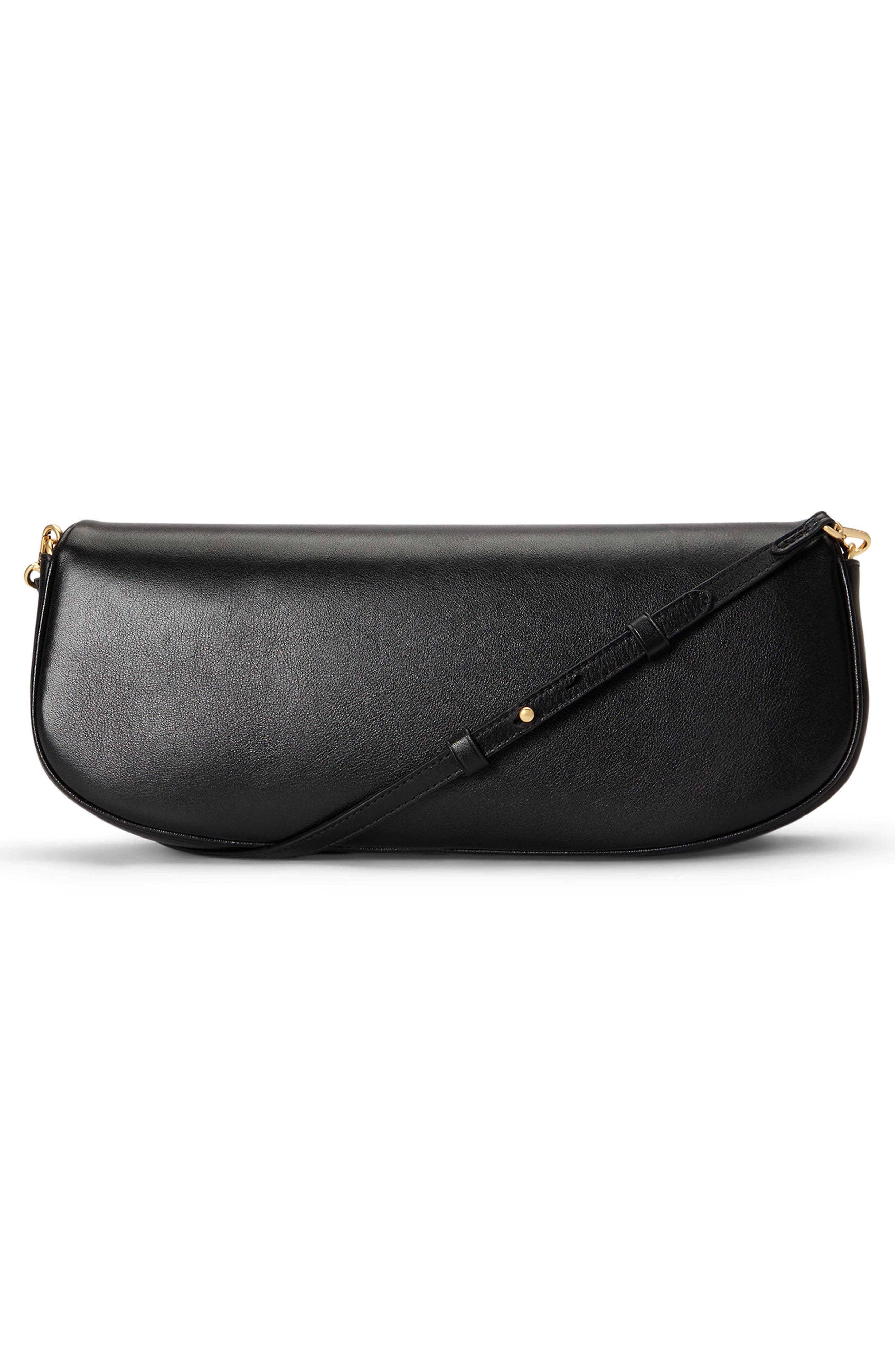 Bow Leather Clutch, Alternate, color, BLACK