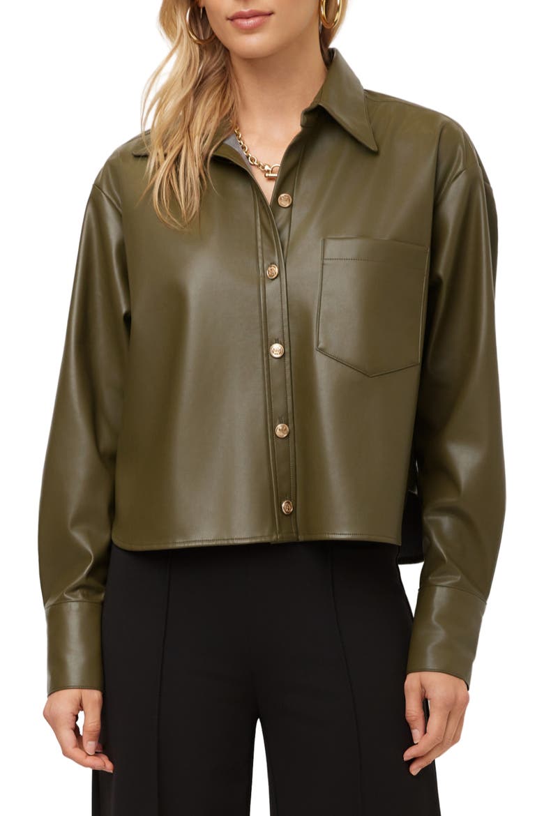 Victoria Faux Leather Button-Up Shirt, Main, color, MOSS
