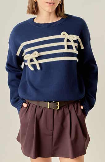 Bow Striped Cotton Rib Sweater