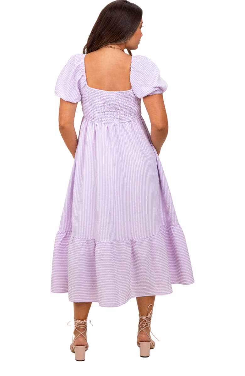 PinkBlush Sweetheart Stripe Smocked Back Midi Dress, Alternate, color, Lavender