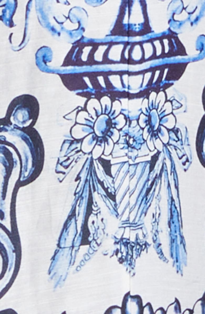 Camilla A Tiled Wonderland Long Sleeve Linen & Silk Twill Dress, Alternate, color, A Tiled Wonderland