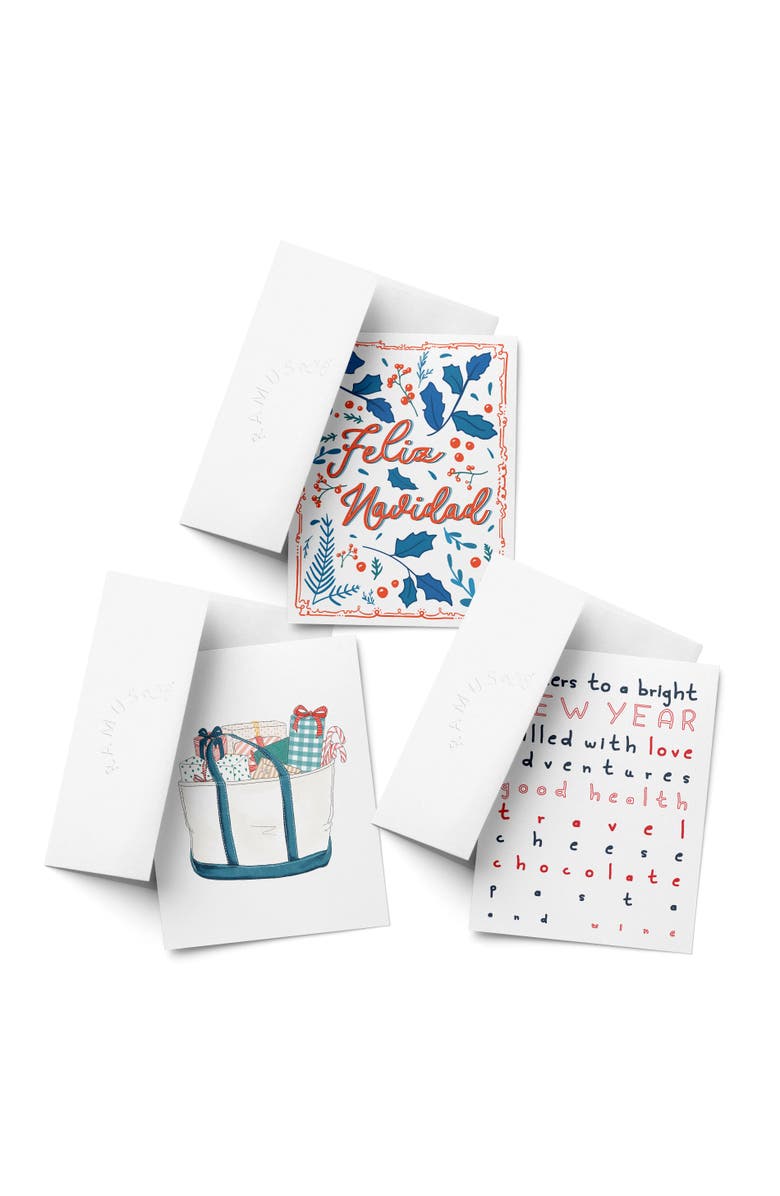 Ramus & Co Feliz Navidad, Tote With Presents, Cheers to a Bright New World Winter/Holiday/Christmas Greeting Card Pack Sets, Main, color, Multi-Pack
