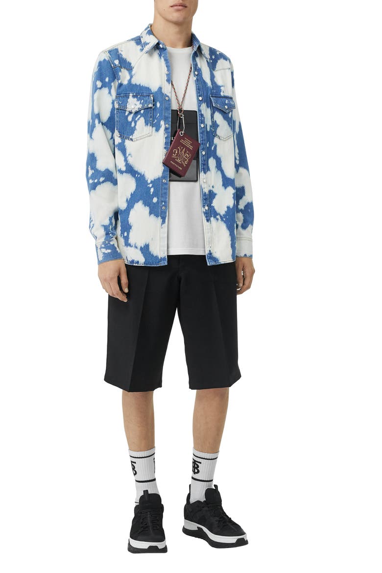 Bleach Denim Slim Fit Western Shirt, Alternate, color, LIGHT INDIGO