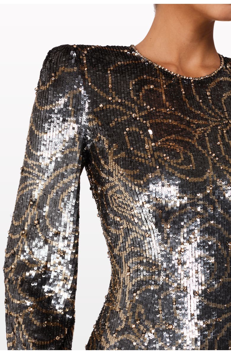 Jenny Packham Paradise sequin-embellished puff-sleeve maxi dress, Alternate, color, Shadow Grey