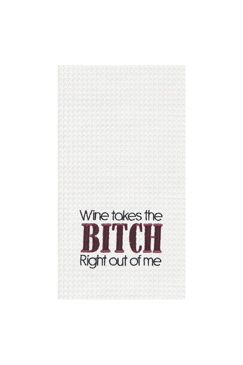 Wine Takes The .. Right Out Waffle Weave Cotton Kitchen Towel, Main, color, White